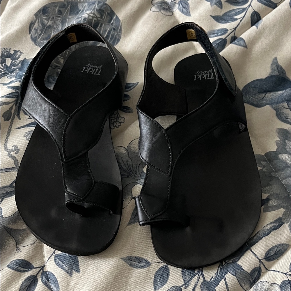 Tikki Black Leather Slingback Barefoot Sandals- Soul V1